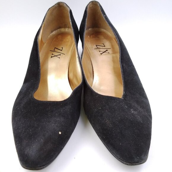Womans Ladies Black Suede Slip On Gold Panther Heels Pumps Shoes Size 9M - Picture 2 of 9